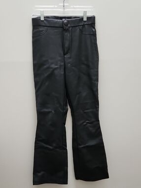 Zara Black Faux Leather Pants with Button Detail